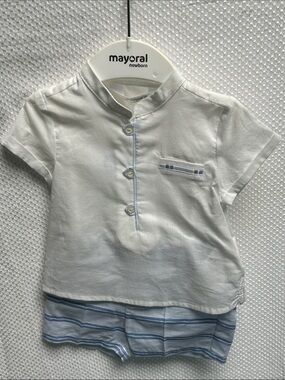 Mayoral CottonWhite & Blue Baby Shirt and Shorts Set. Cotton/linen shorts. NWT.